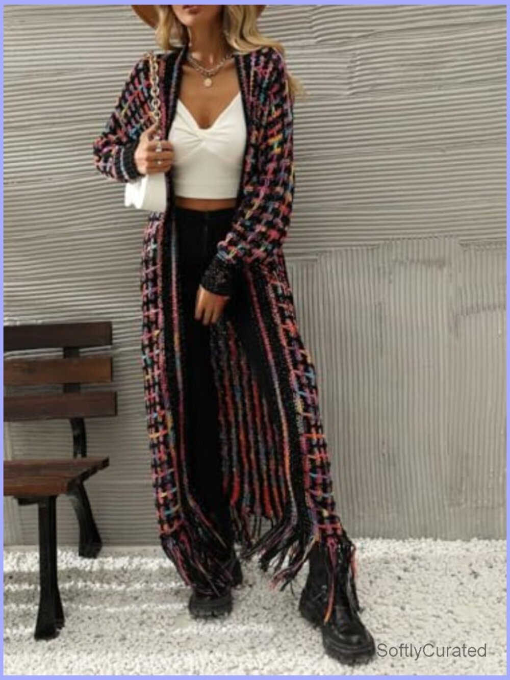 Womens Long Chunky Knit Cardigan Sweater Open Front Fringe Tassels Boho Western - Picture 4 of 7